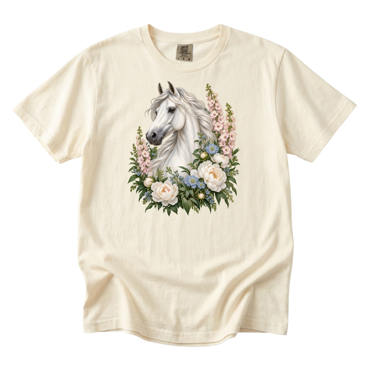 A Grace of Her Own premium white horse and floral tee in Ivory