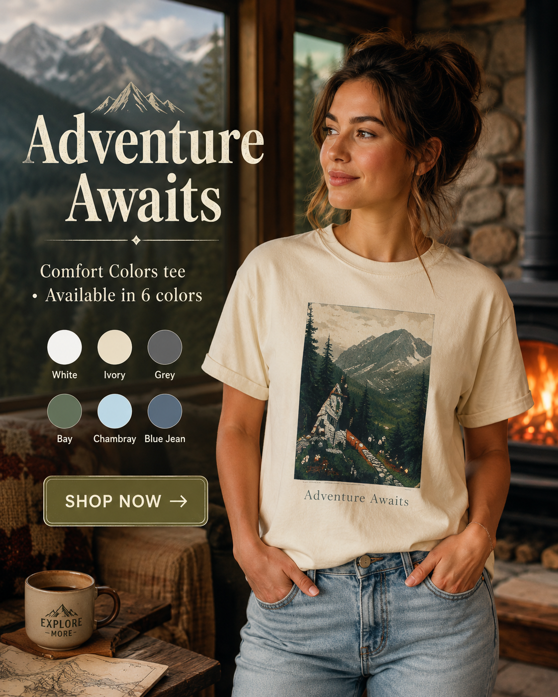 Adventure Awaits hiking dog tee branded slide