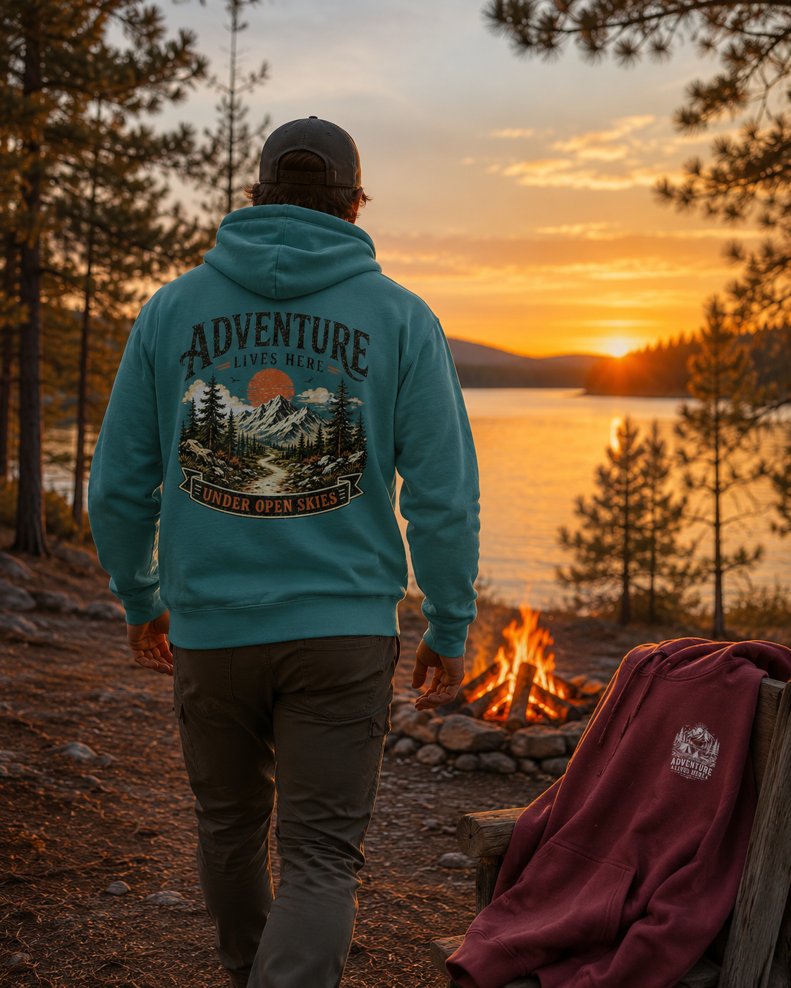 "Adventure Lives Here" Vintage Graphic Hoodie