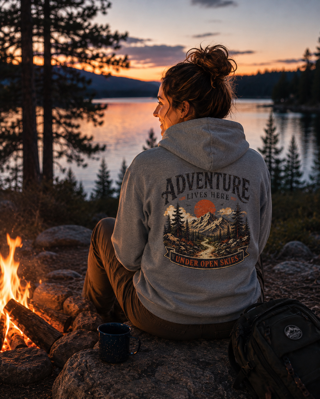 "Adventure Lives Here" Vintage Graphic Hoodie