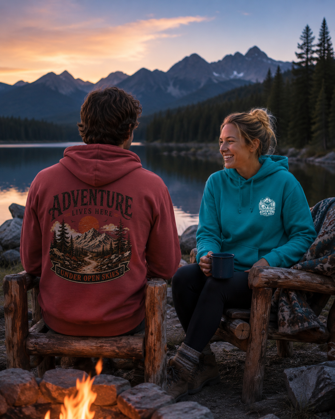 "Adventure Lives Here" Vintage Graphic Hoodie