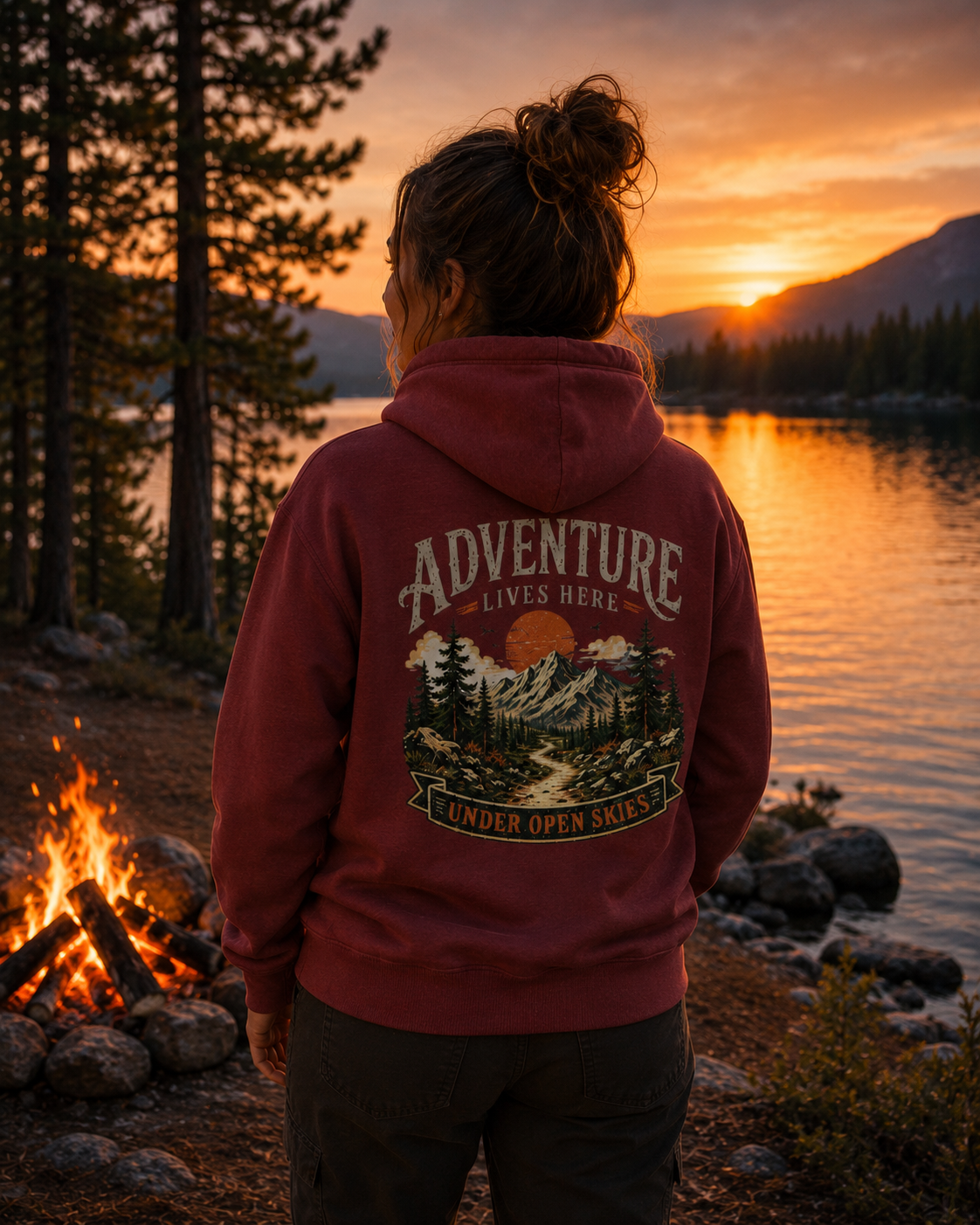 "Adventure Lives Here" Vintage Graphic Hoodie