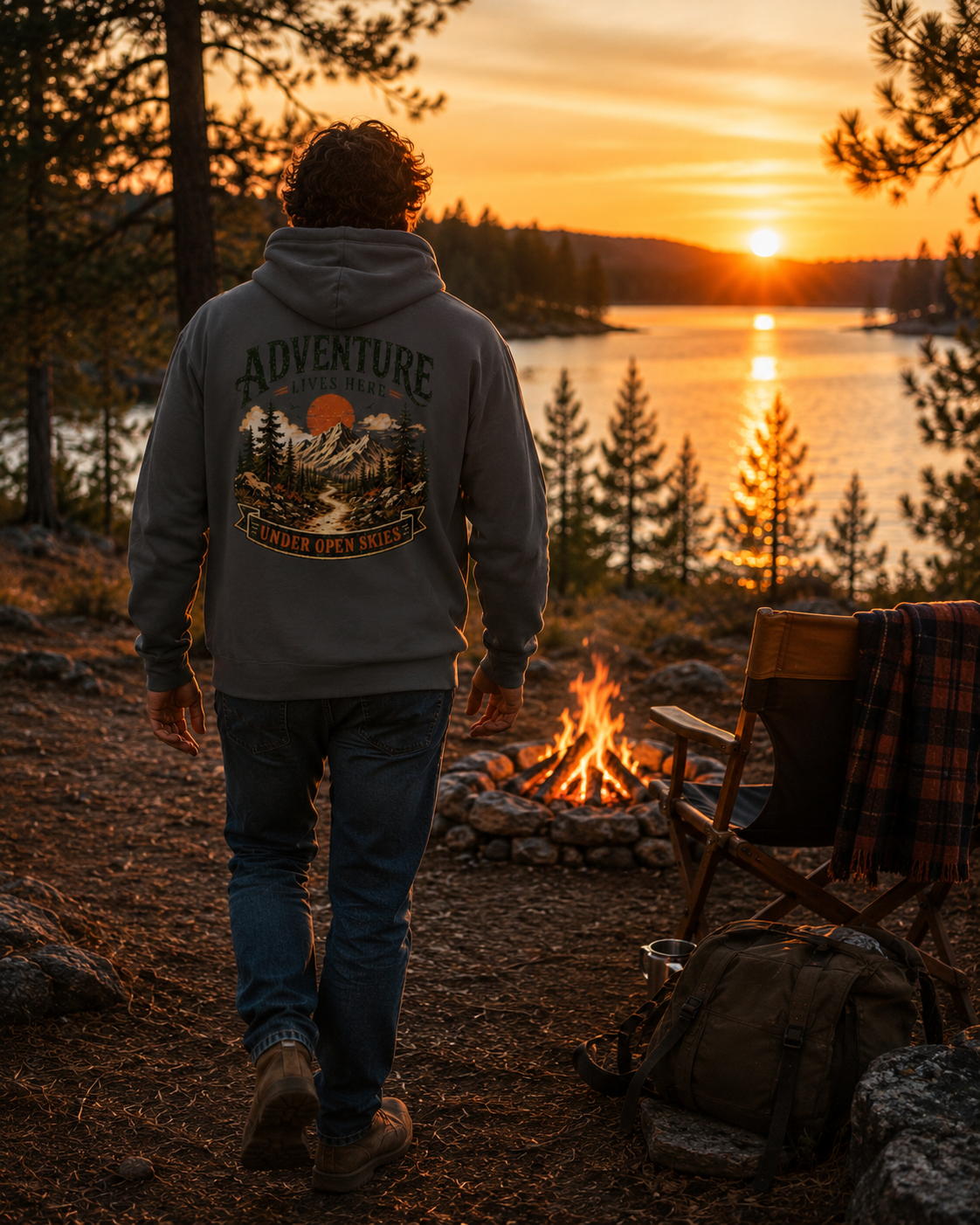 "Adventure Lives Here" Vintage Graphic Hoodie