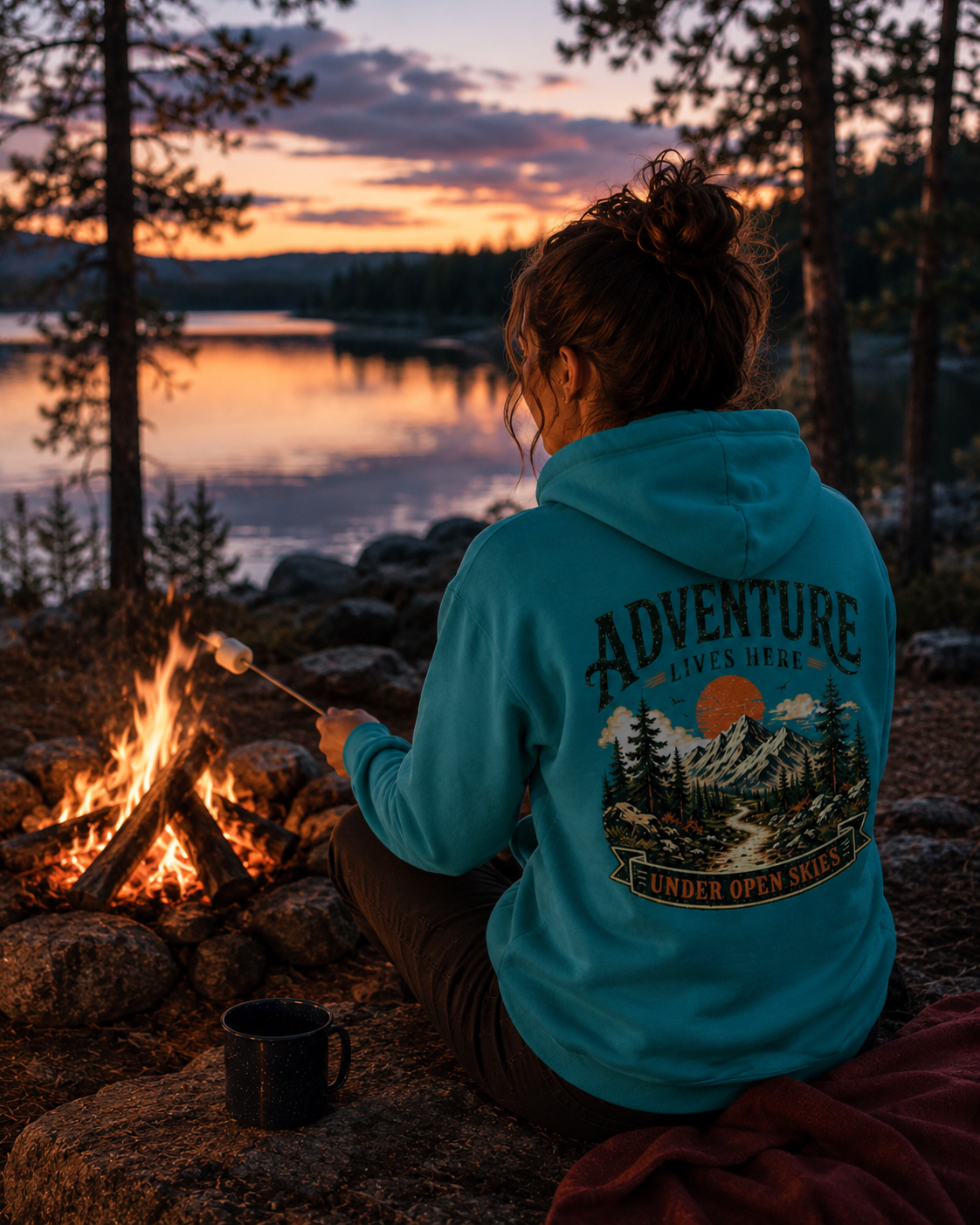 "Adventure Lives Here" Vintage Graphic Hoodie
