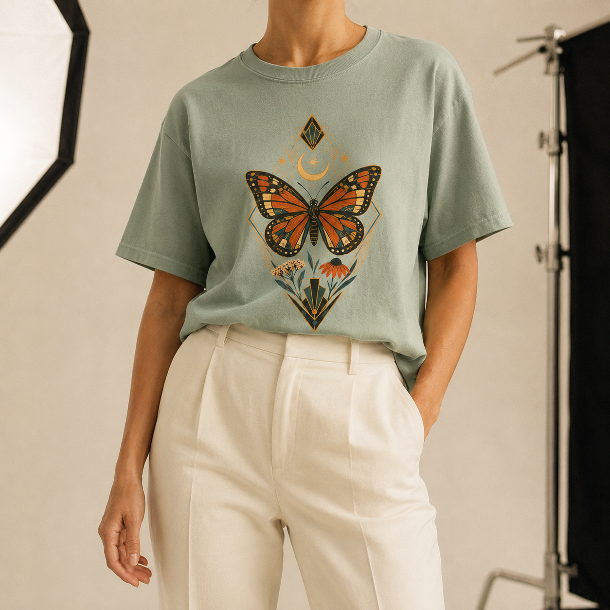 Art Deco Monarch Butterfly T-Shirt