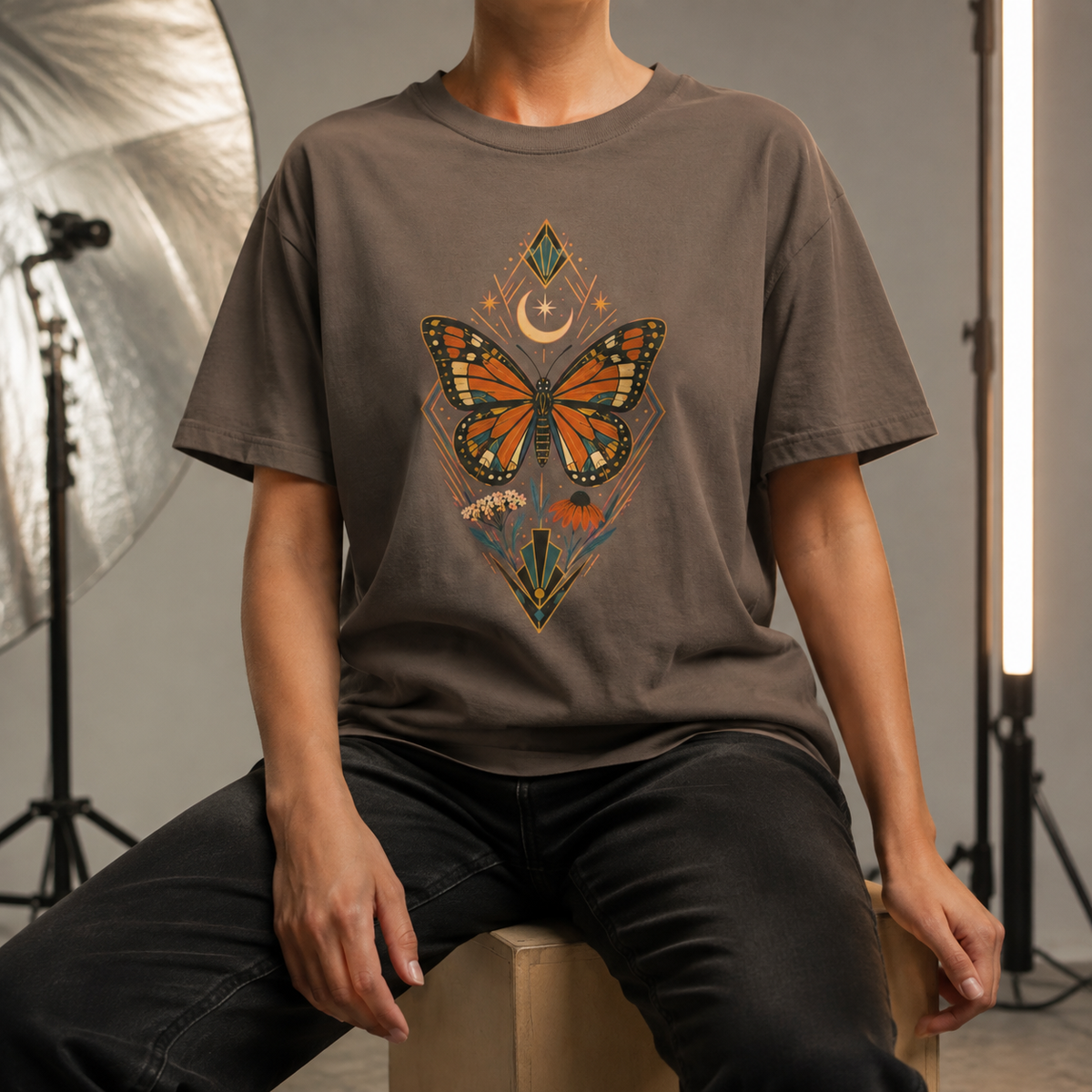 Art Deco Monarch Butterfly T-Shirt