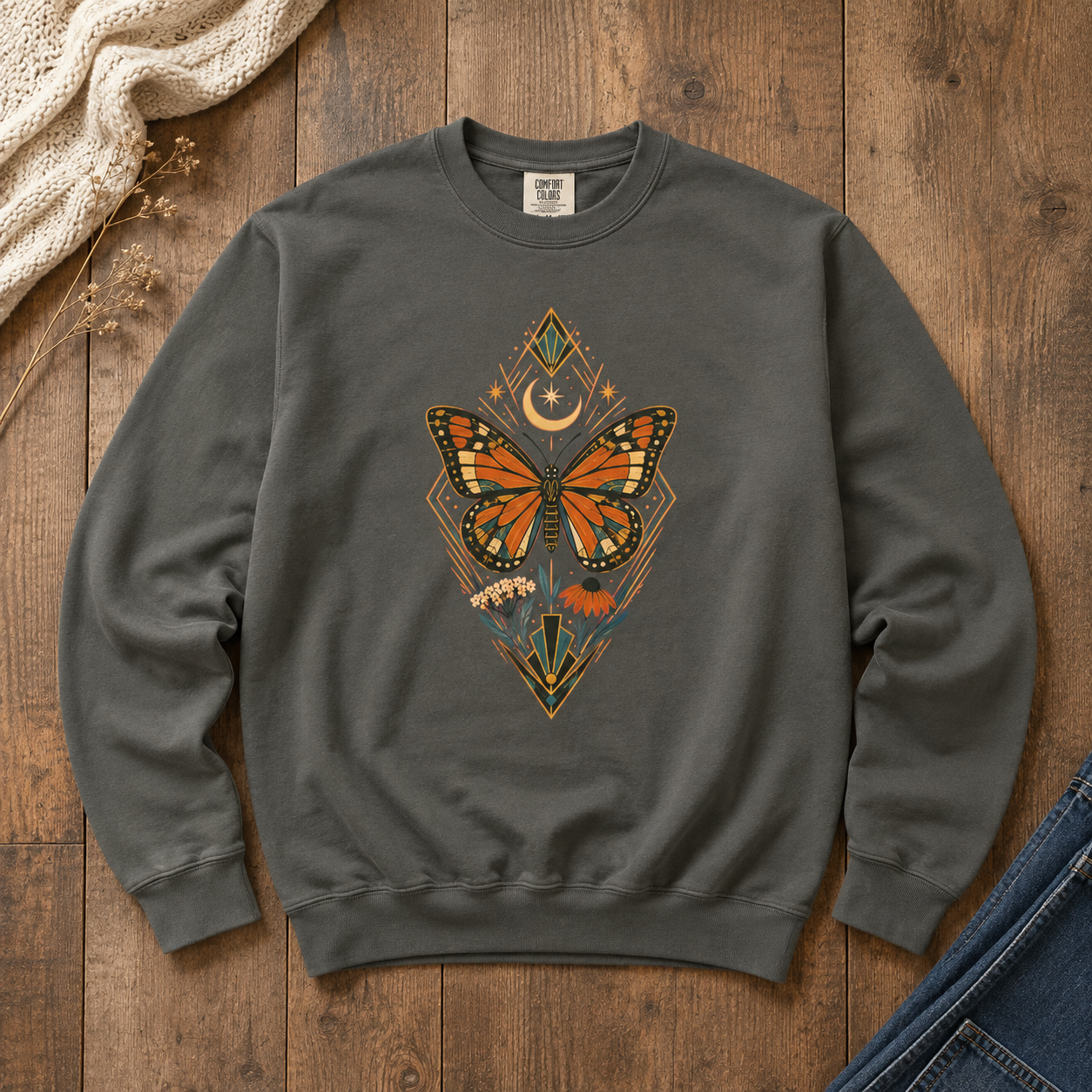 Art Deco Monarch Butterfly Sweatshirt
