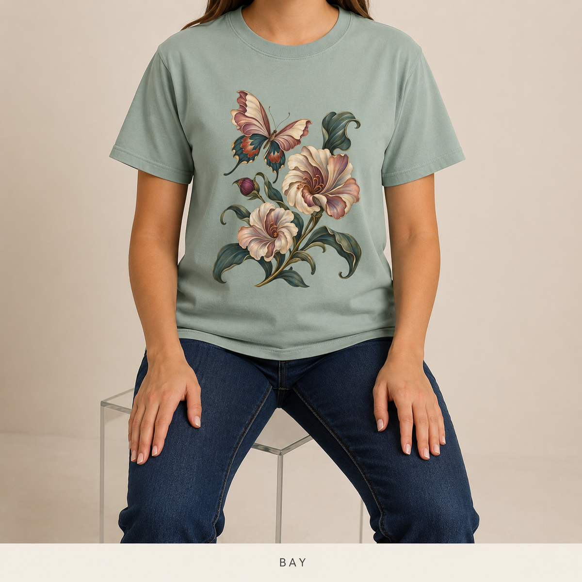 Art Nouveau Butterfly Blooms T-Shirt — Garment-Dyed Cotton