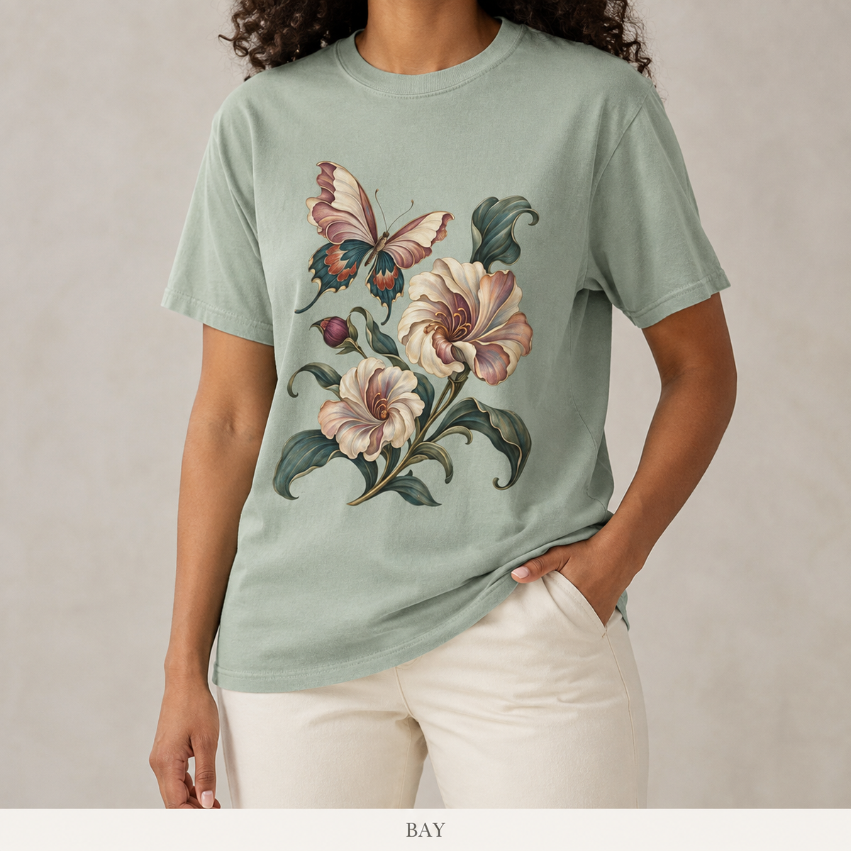 Art Nouveau Butterfly Blooms T-Shirt — Garment-Dyed Cotton