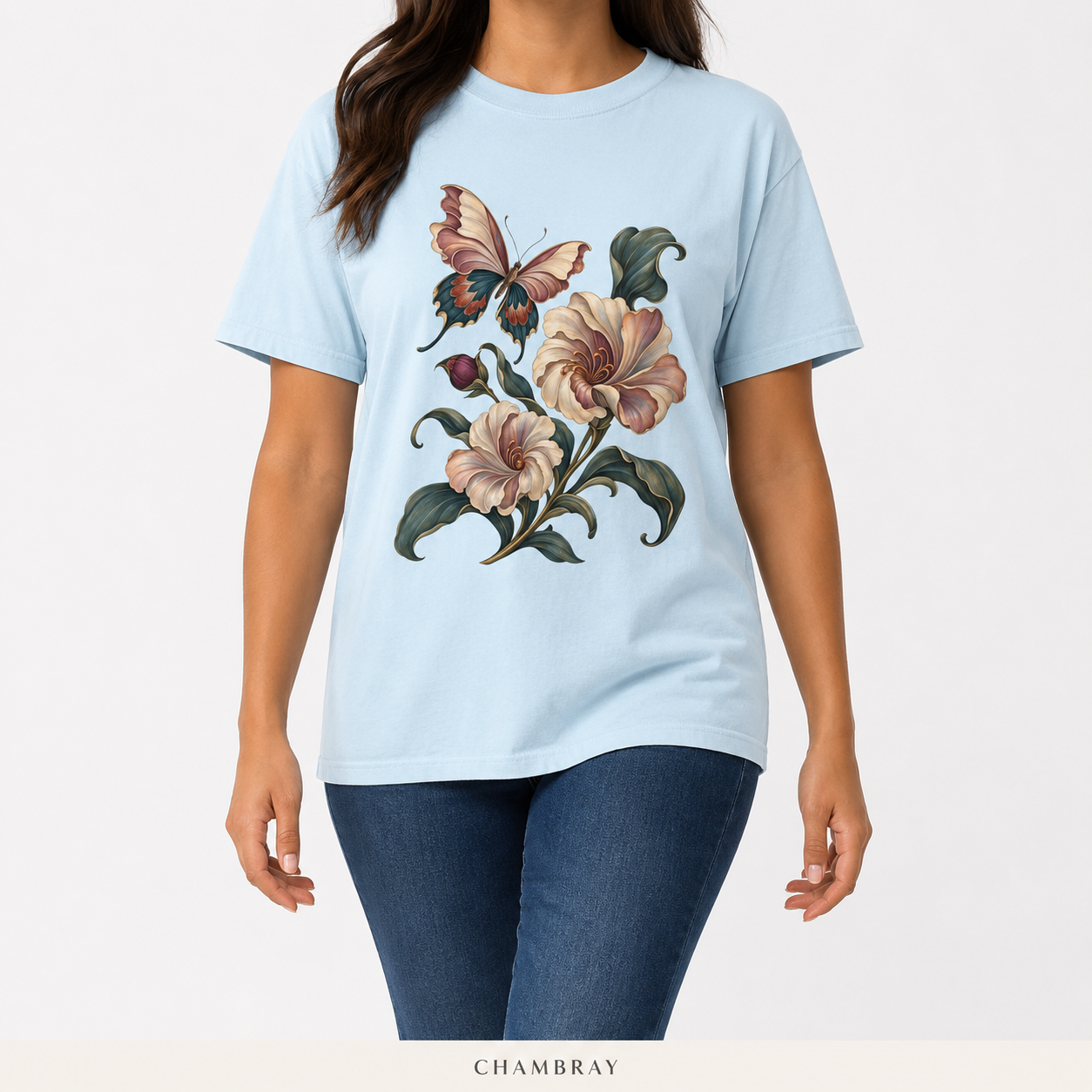 Art Nouveau Butterfly Blooms T-Shirt — Garment-Dyed Cotton
