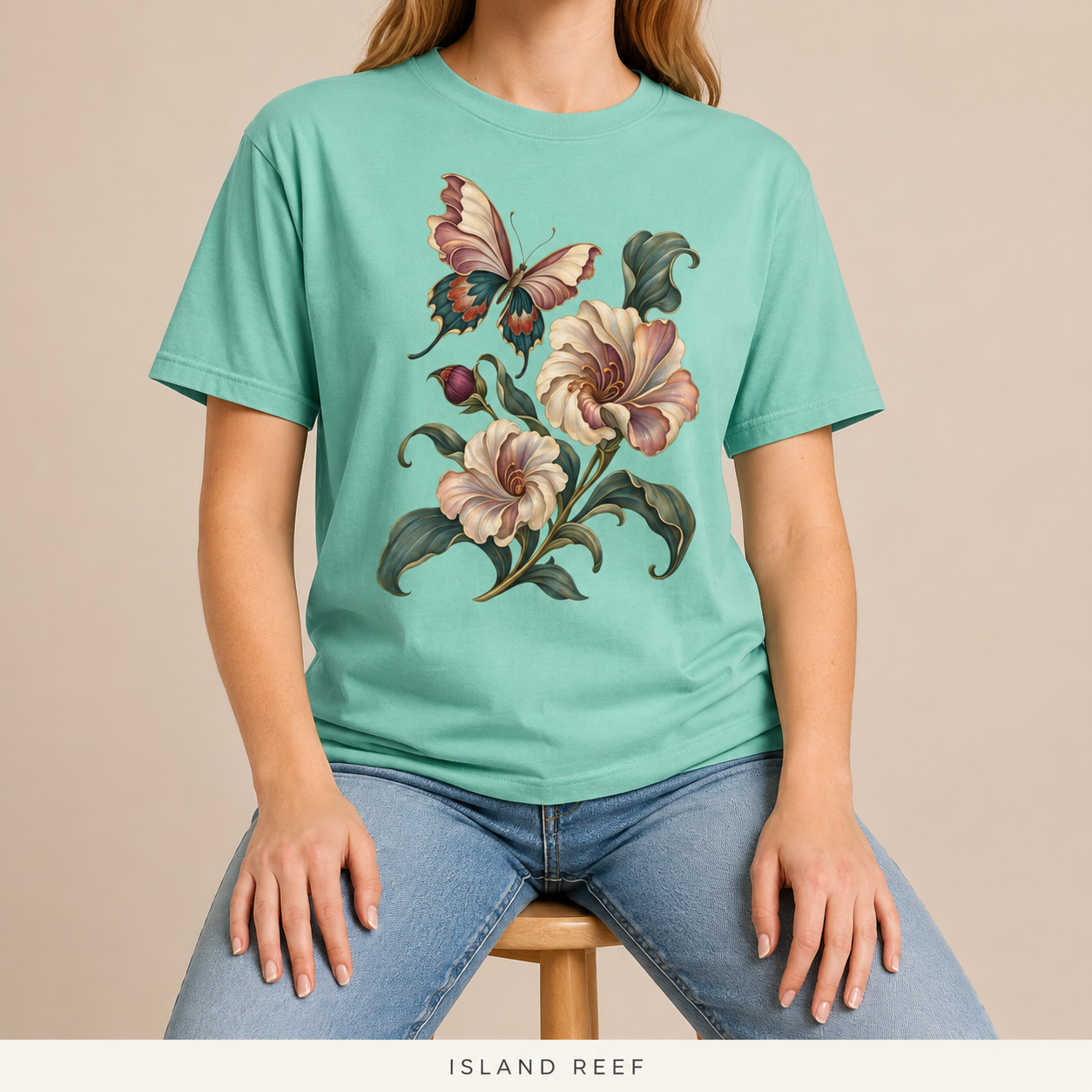 Art Nouveau Butterfly Blooms T-Shirt — Garment-Dyed Cotton