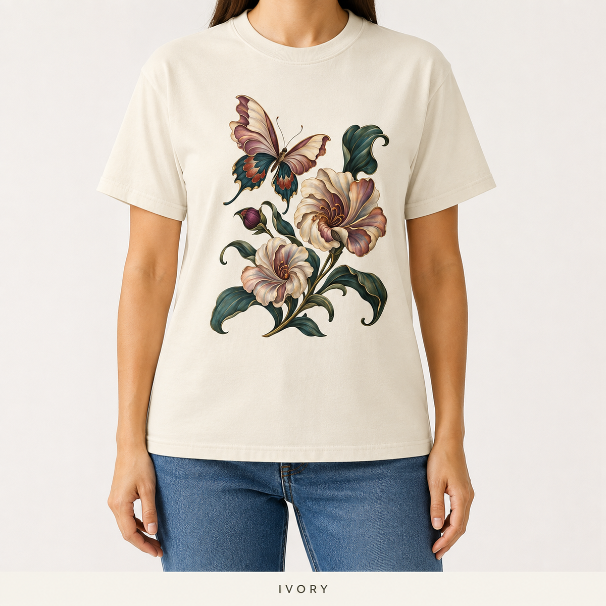 Art Nouveau Butterfly Blooms T-Shirt — Garment-Dyed Cotton