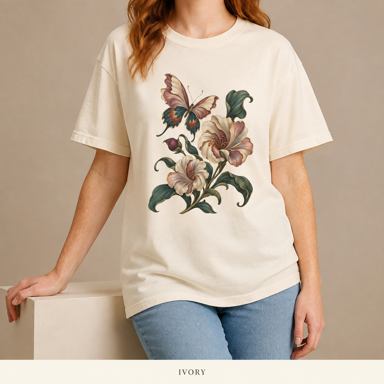 Art Nouveau Butterfly Blooms T-Shirt — Garment-Dyed Cotton