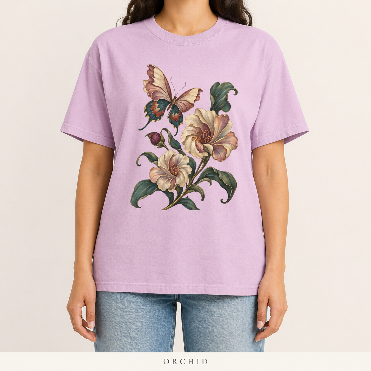 Art Nouveau Butterfly Blooms T-Shirt — Garment-Dyed Cotton