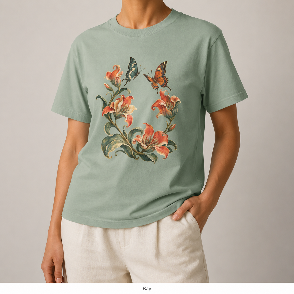 Art Nouveau Lily Wreath T-Shirt — Garment-Dyed Cotton