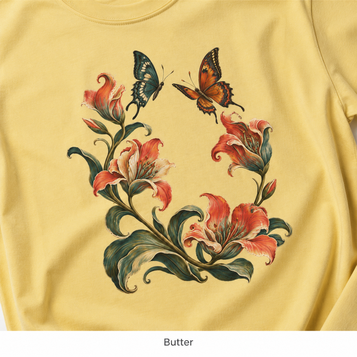 Art Nouveau Lily Wreath T-Shirt — Garment-Dyed Cotton