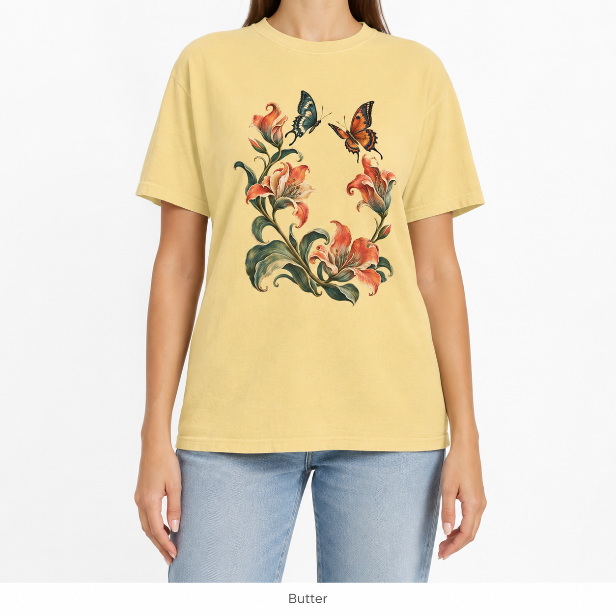 Art Nouveau Lily Wreath T-Shirt — Garment-Dyed Cotton