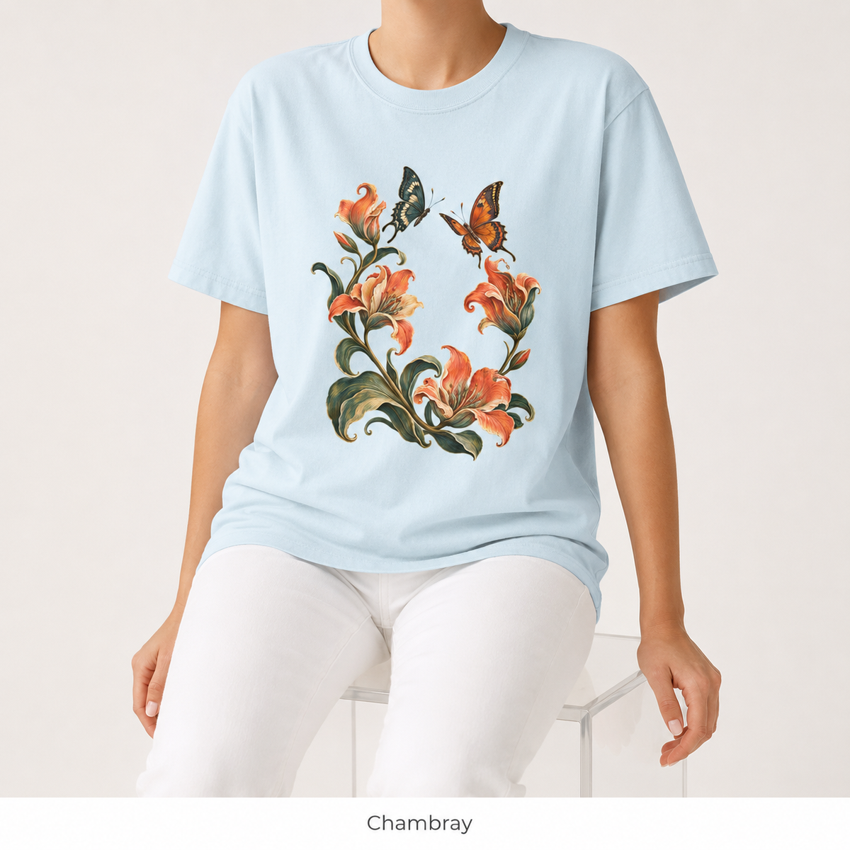 Art Nouveau Lily Wreath T-Shirt — Garment-Dyed Cotton