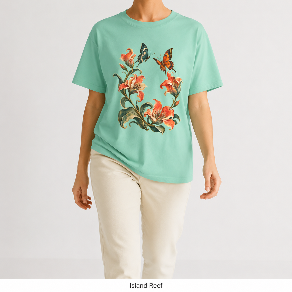 Art Nouveau Lily Wreath T-Shirt — Garment-Dyed Cotton