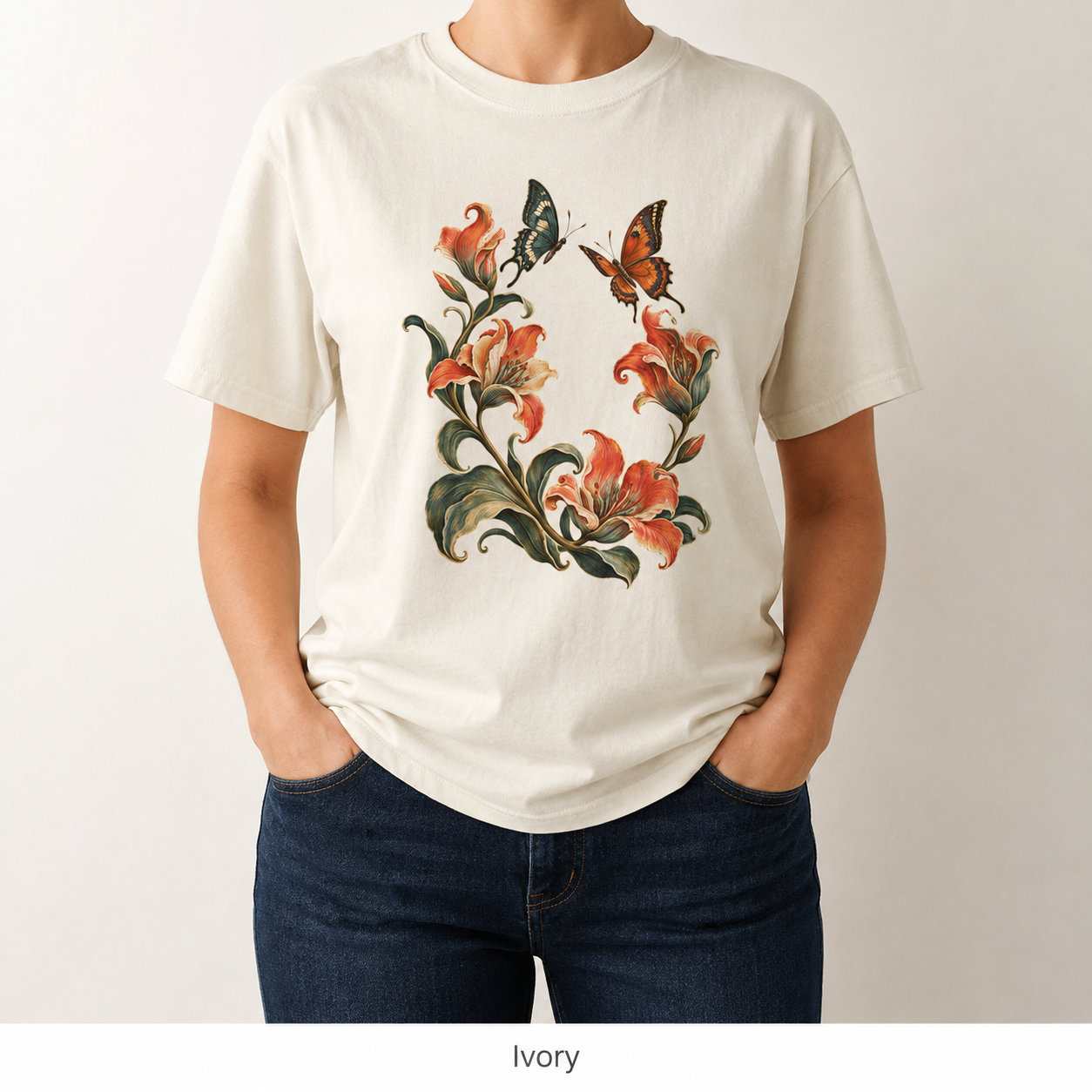 Art Nouveau Lily Wreath T-Shirt — Garment-Dyed Cotton