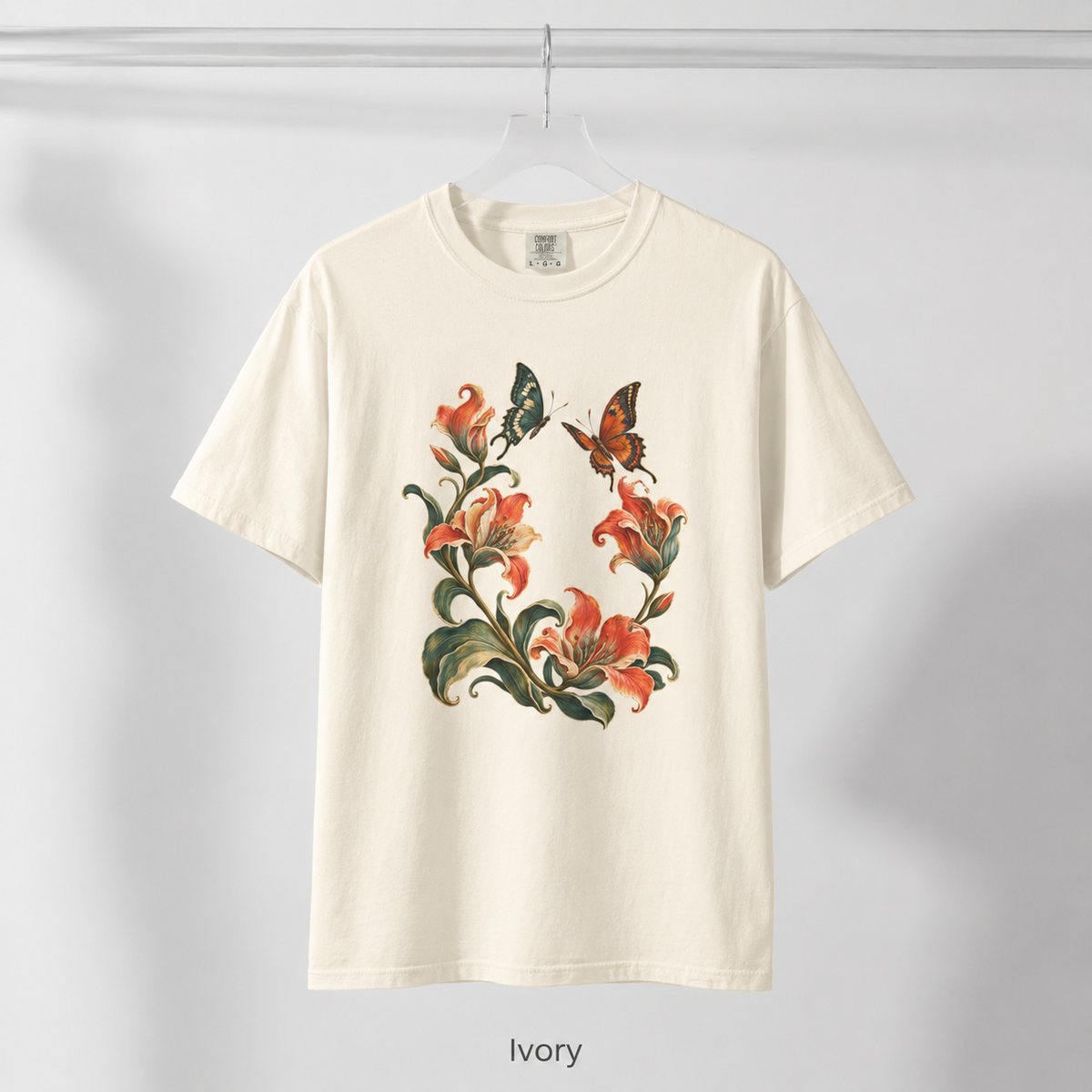 Art Nouveau Lily Wreath T-Shirt — Garment-Dyed Cotton