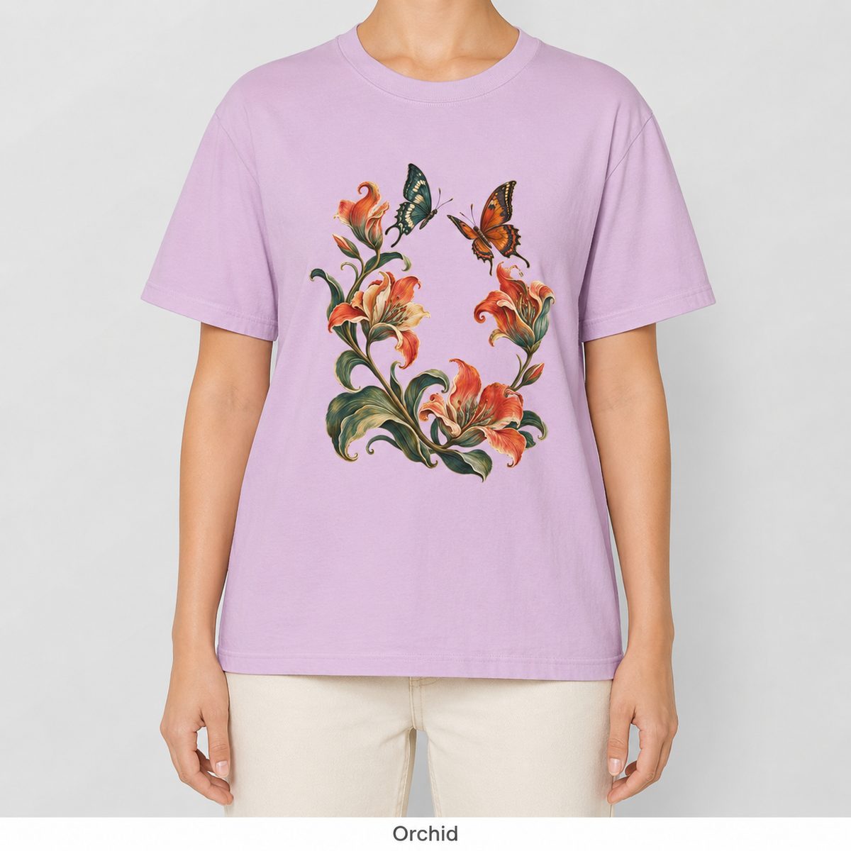 Art Nouveau Lily Wreath T-Shirt — Garment-Dyed Cotton