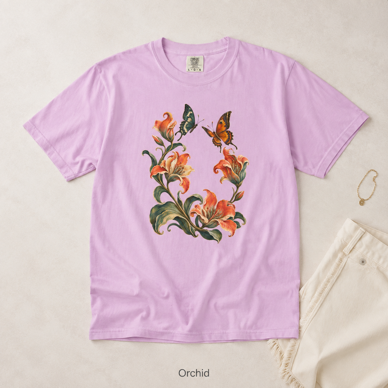 Art Nouveau Lily Wreath T-Shirt — Garment-Dyed Cotton