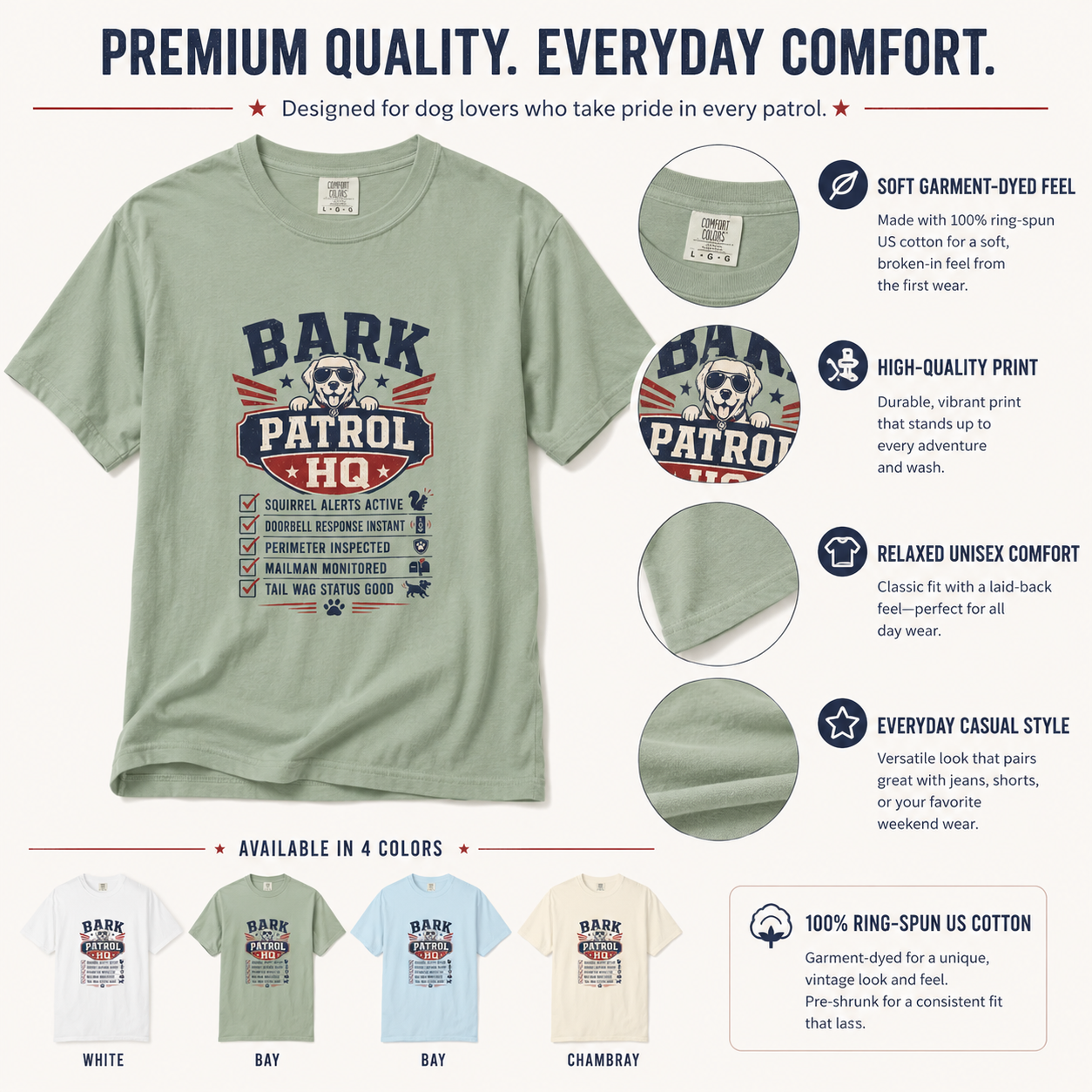 Bark Patrol HQ - Funny Dog Dad Shirt