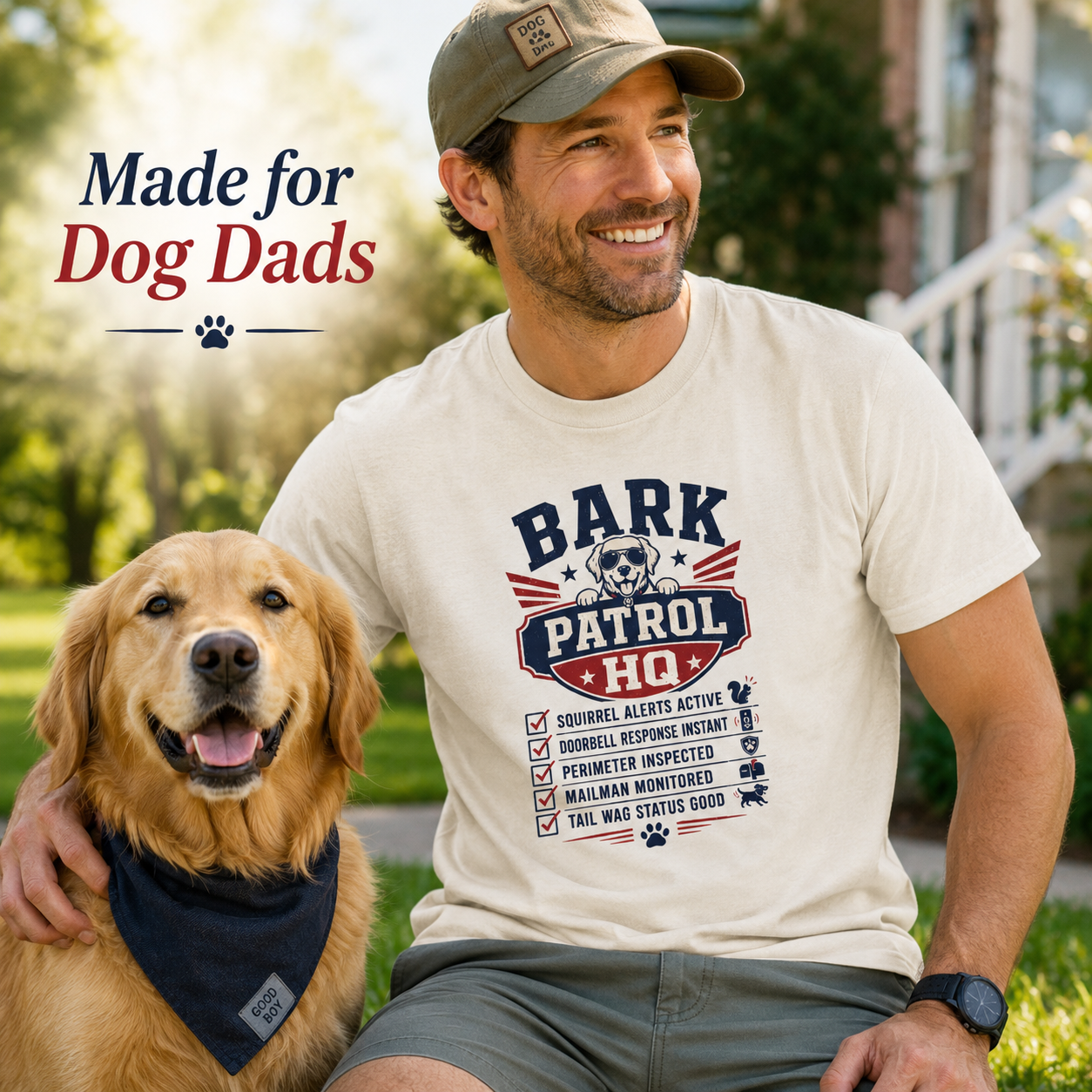 Bark Patrol HQ funny dog dad shirt front view