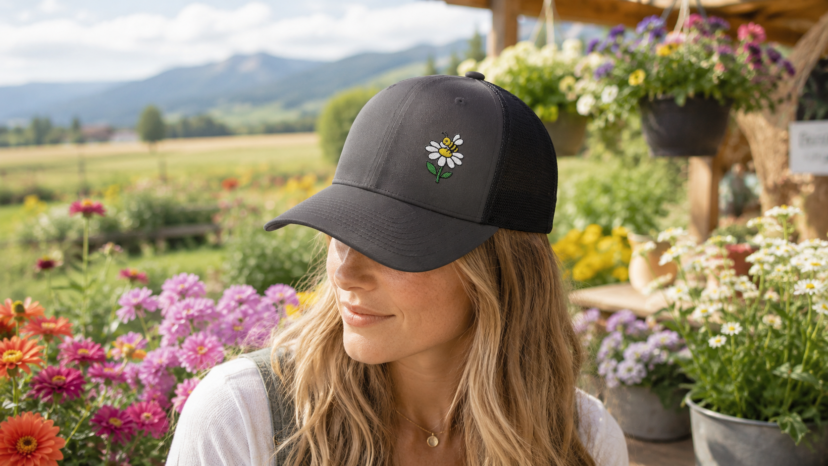 Bee Happy — Embroidered Trucker Hat
