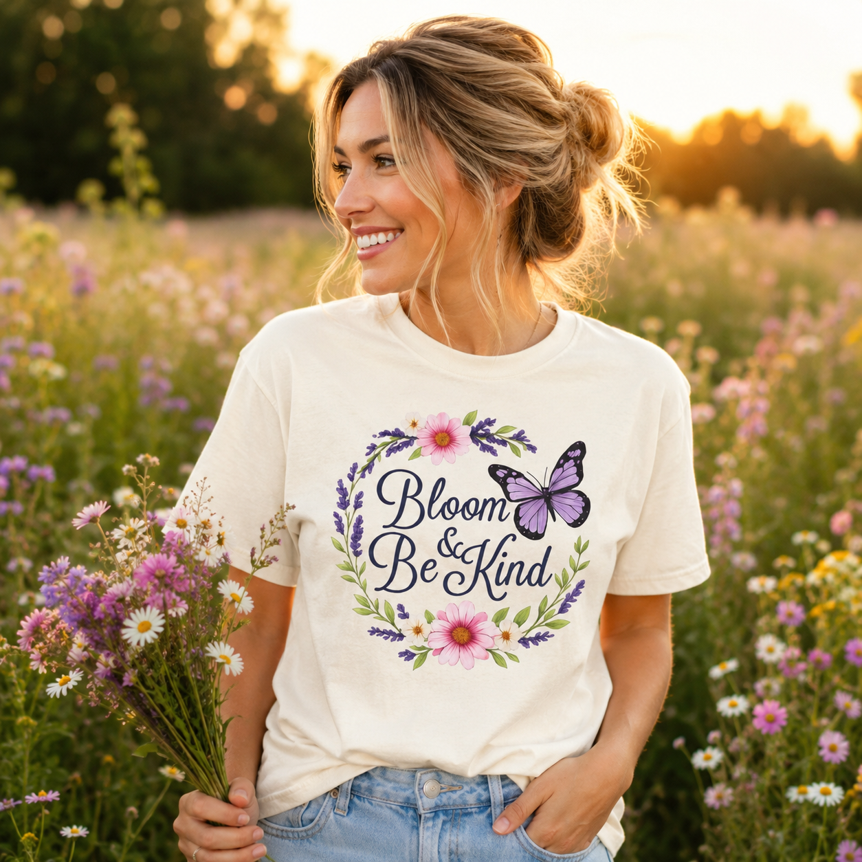 Bloom & Be Kind - Floral Wreath Butterfly Tee
