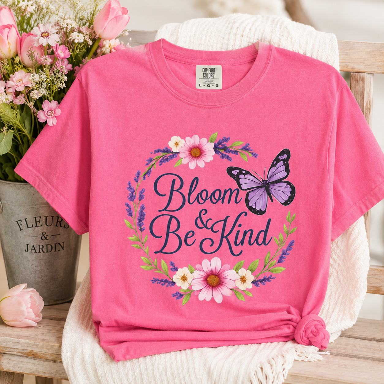 Bloom & Be Kind - Floral Wreath Butterfly Tee