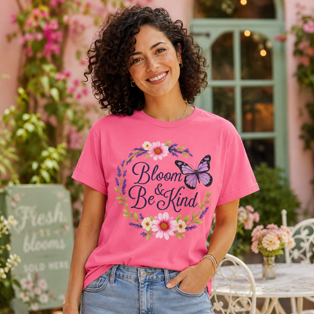 Bloom & Be Kind - Floral Wreath Butterfly Tee