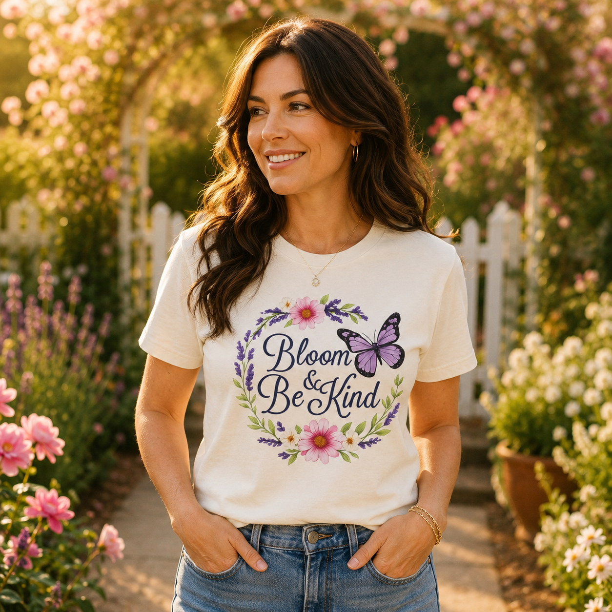 Bloom & Be Kind - Floral Wreath Butterfly Tee