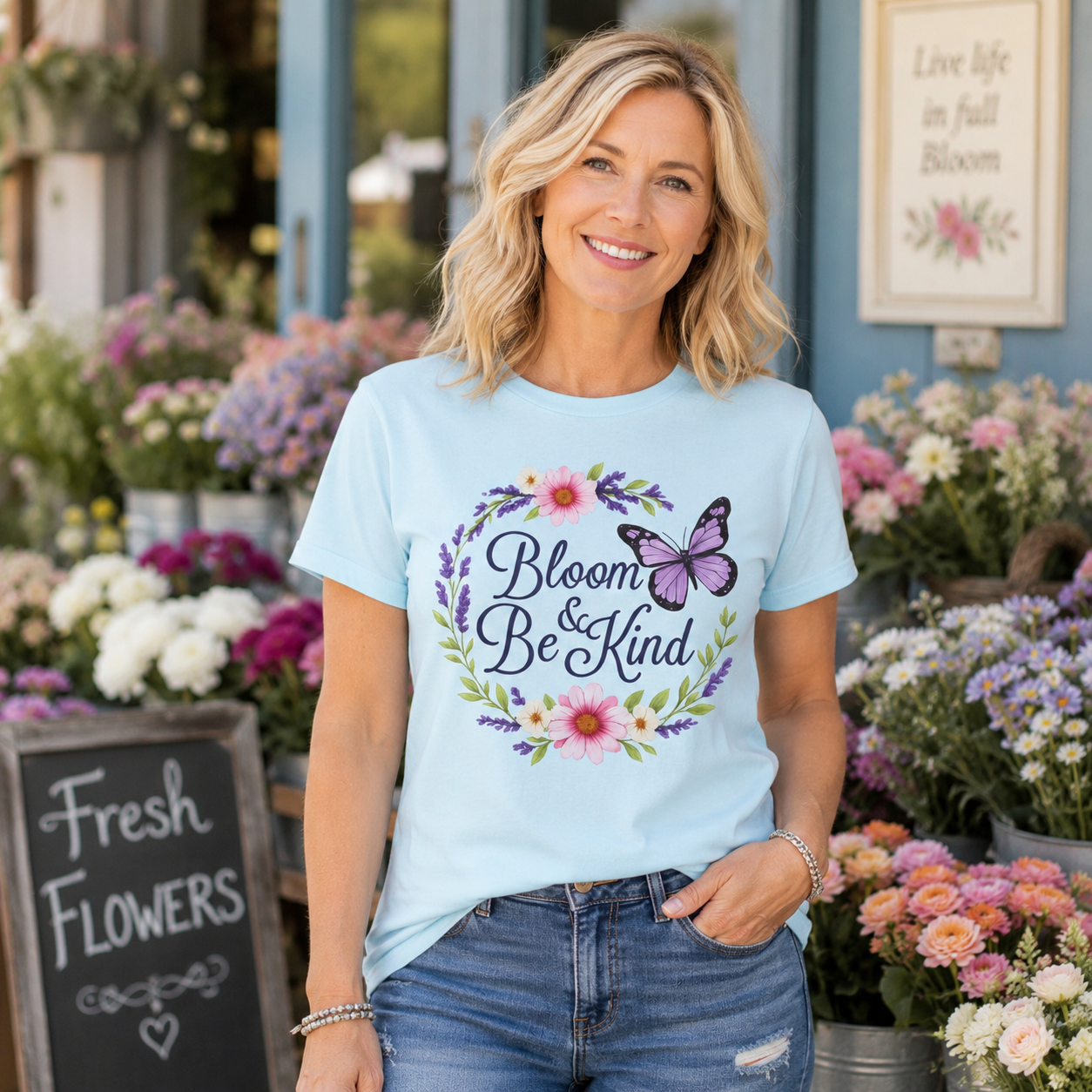 Bloom & Be Kind - Floral Wreath Butterfly Tee