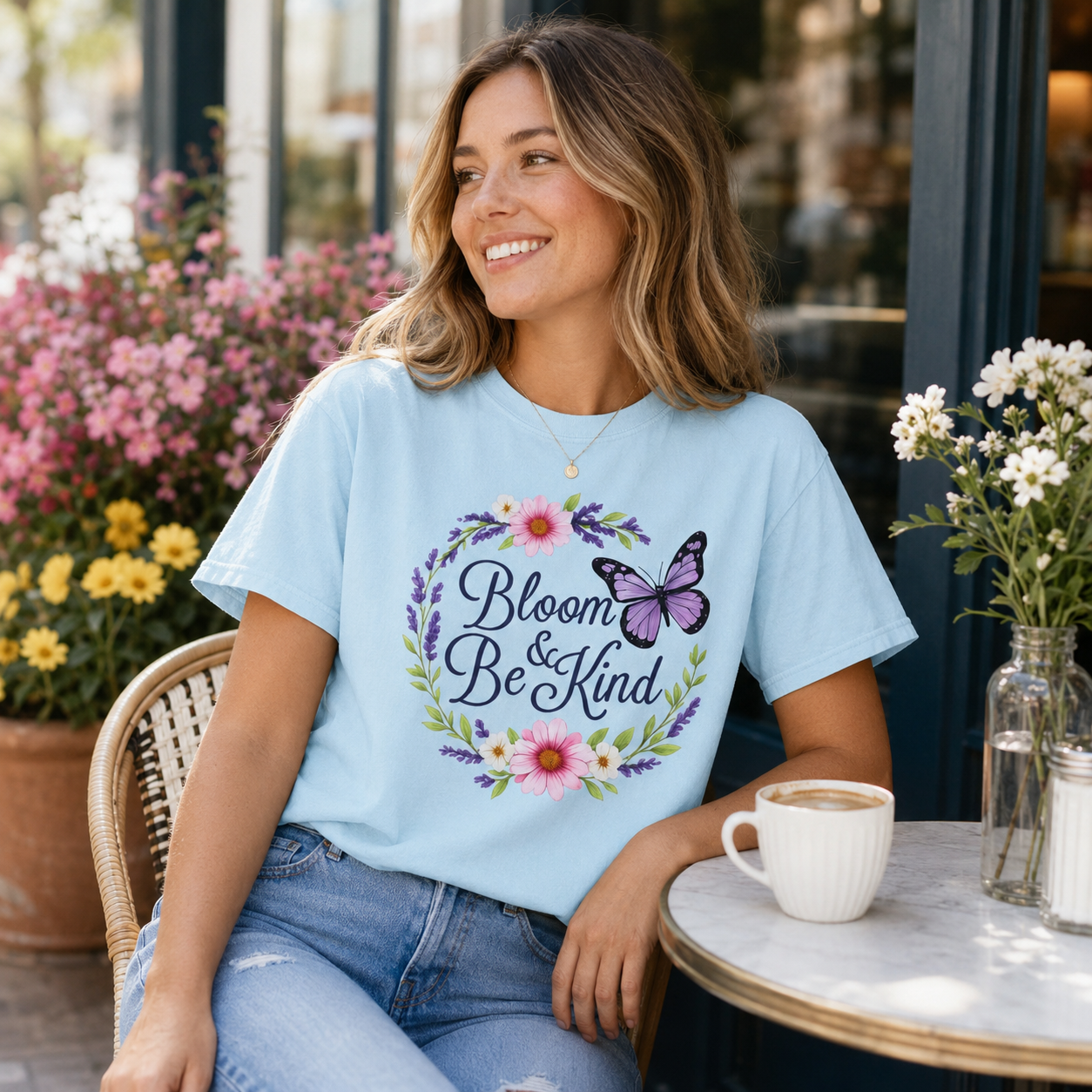 Bloom & Be Kind - Floral Wreath Butterfly Tee