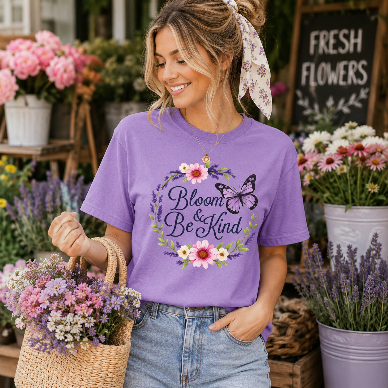 Bloom & Be Kind - Floral Wreath Butterfly Tee