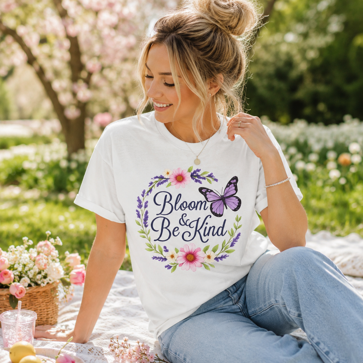 Bloom & Be Kind - Floral Wreath Butterfly Tee