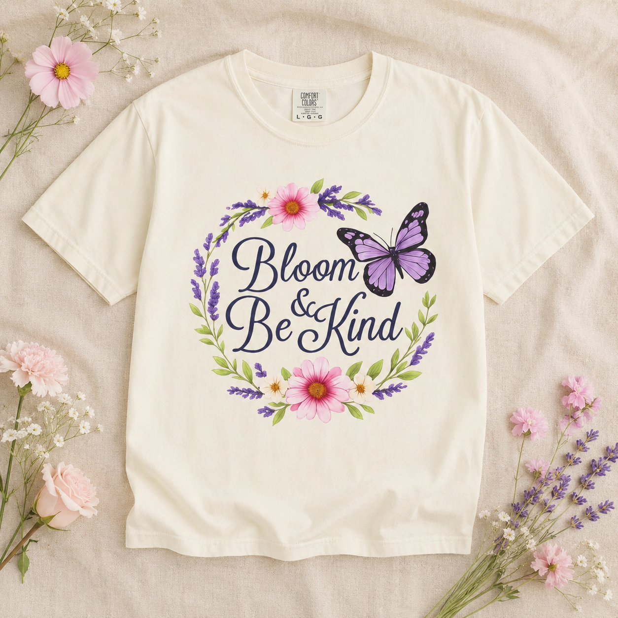 Bloom & Be Kind - Floral Wreath Butterfly Tee