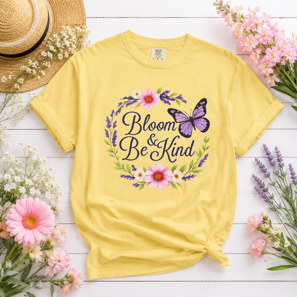 Bloom & Be Kind - Floral Wreath Butterfly Tee