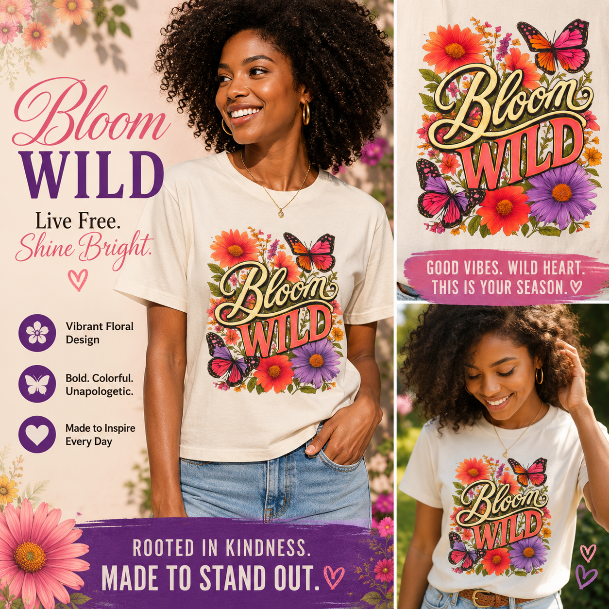 Bloom Wild - Vibrant Butterfly Wildflower Tee