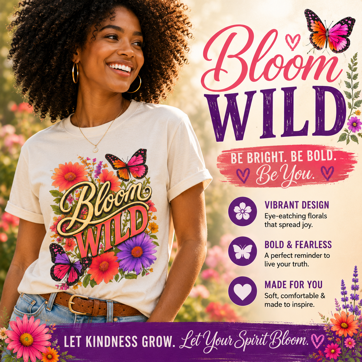 Bloom Wild wildflower tee branded slide