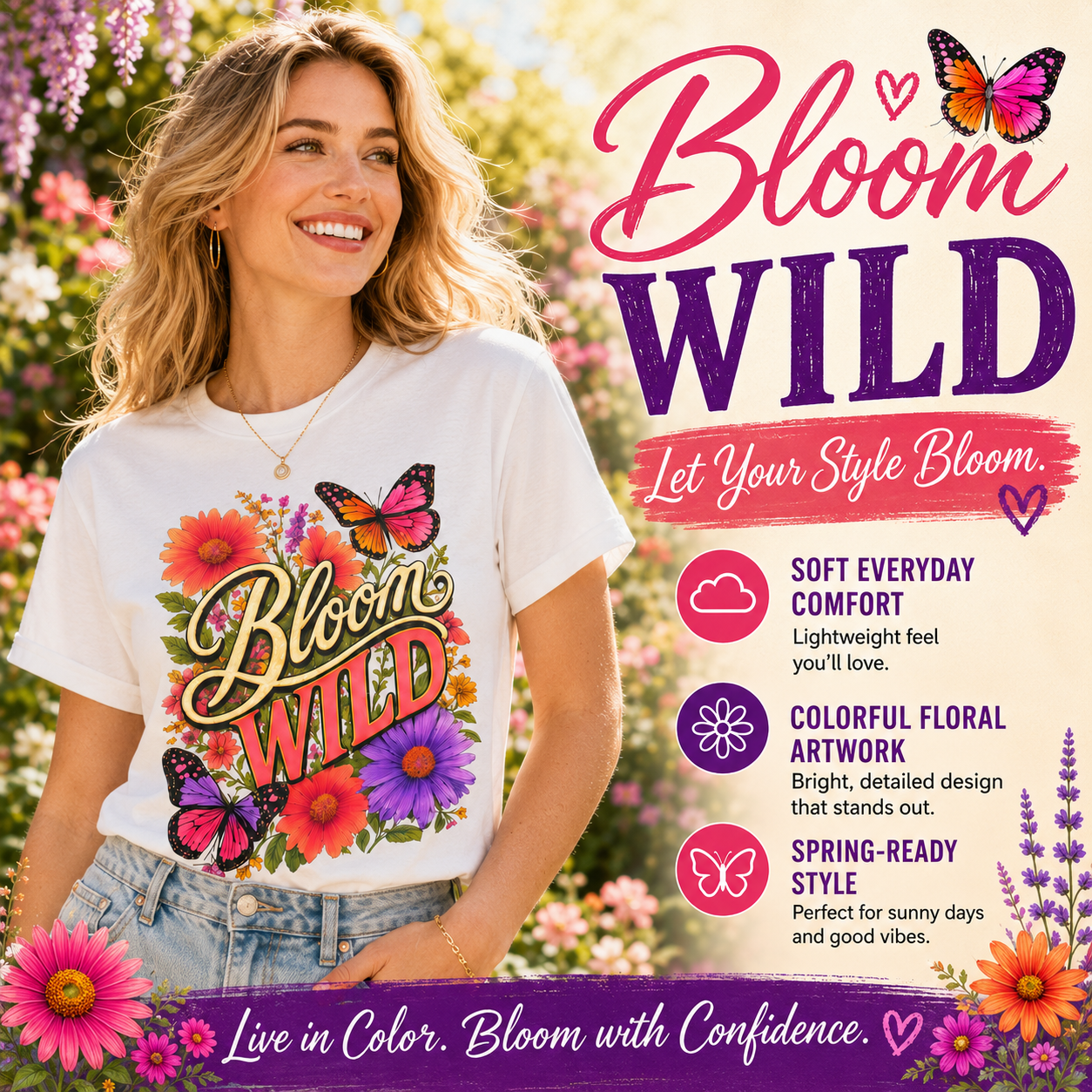 Bloom Wild - Vibrant Butterfly Wildflower Tee