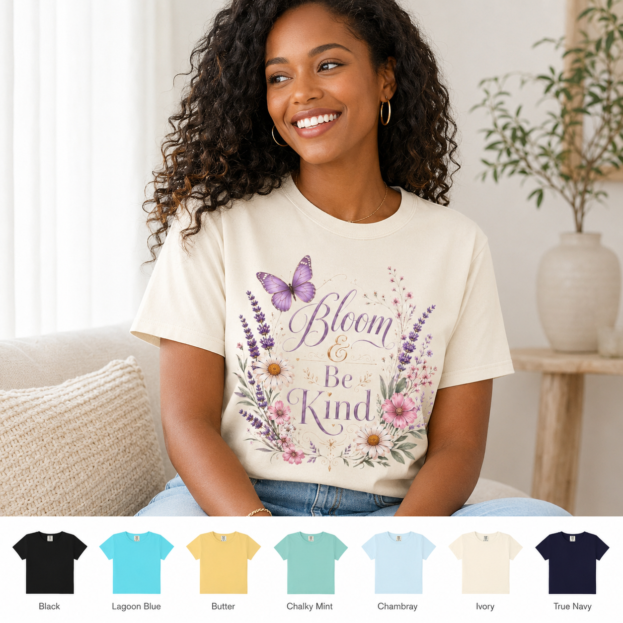 Bloom & Be Kind - Butterfly Lavender Tee