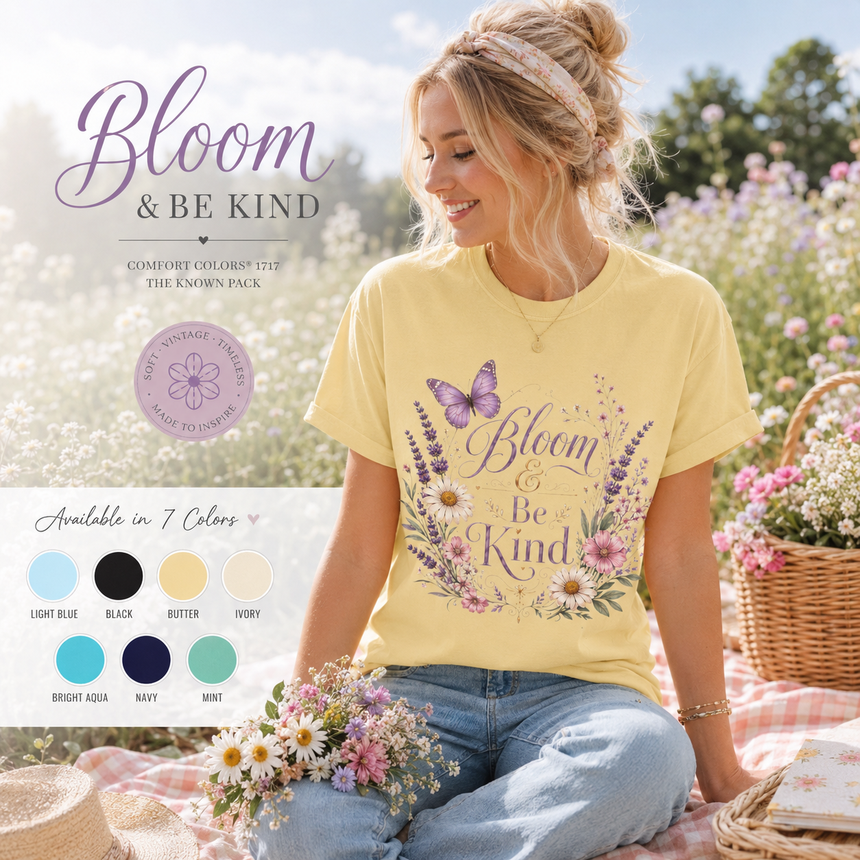 Bloom & Be Kind - Butterfly Lavender Tee