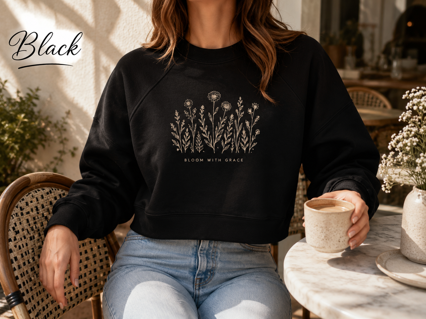 Bloom with Grace — Women's Cropped Fleece Pullover