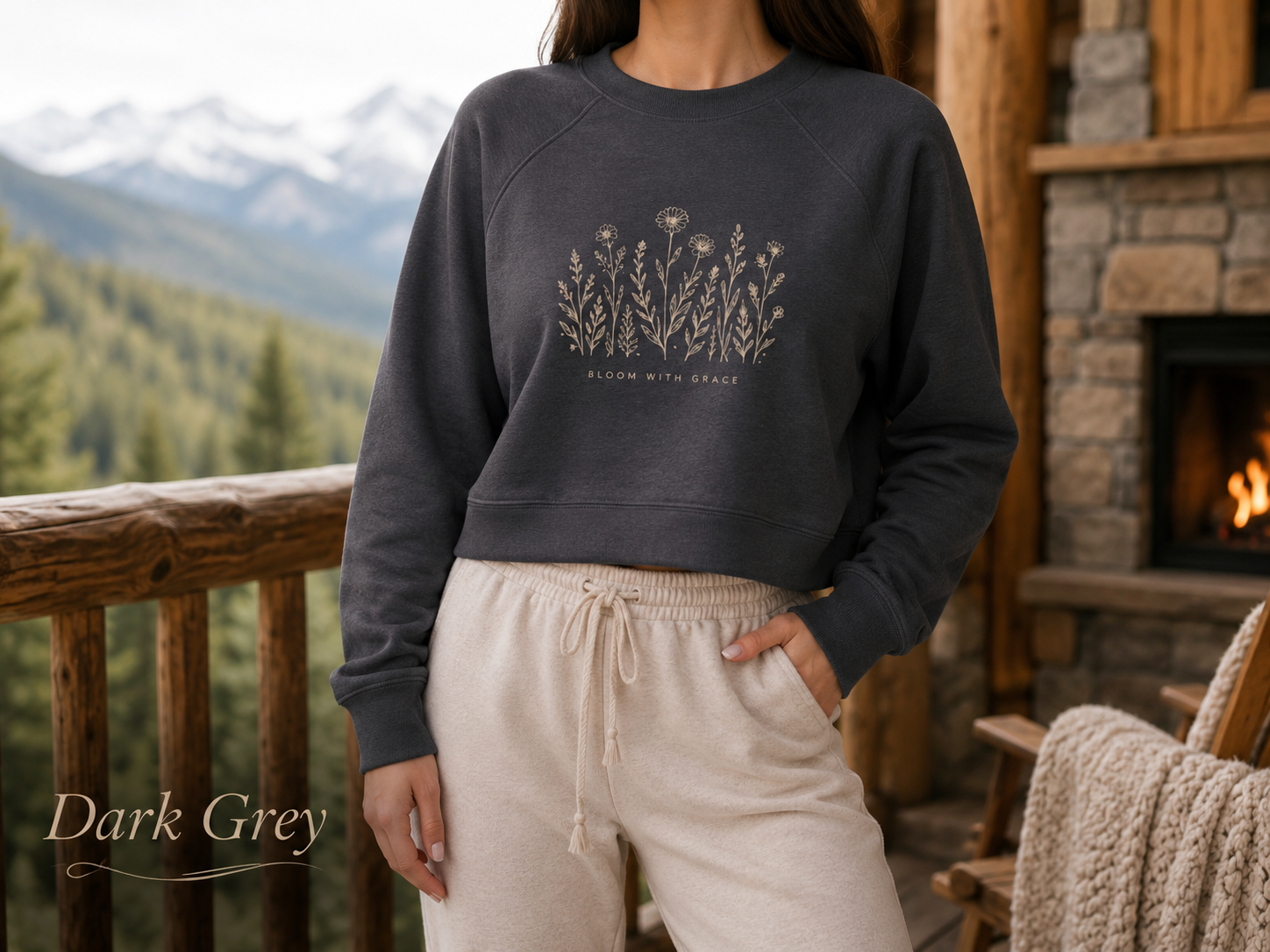 Bloom with Grace — Women's Cropped Fleece Pullover