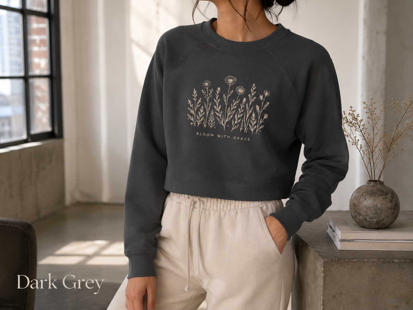 Bloom with Grace — Women's Cropped Fleece Pullover