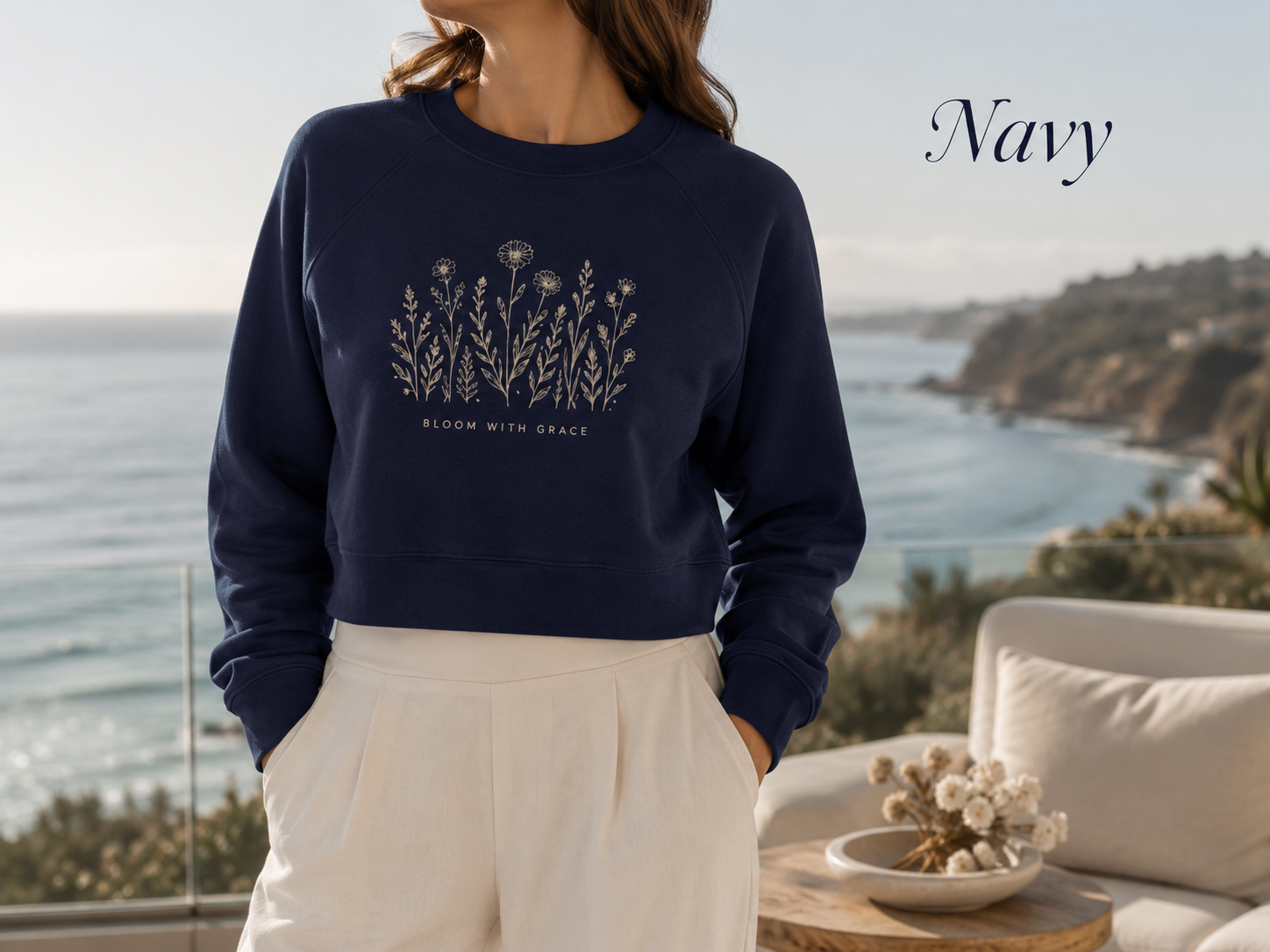 Bloom with Grace — Women's Cropped Fleece Pullover