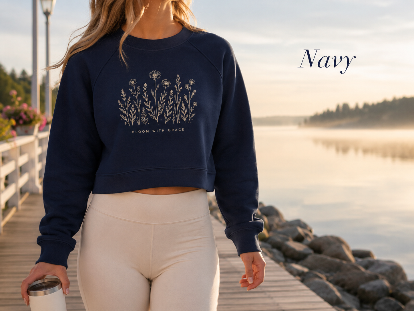 Bloom with Grace — Women's Cropped Fleece Pullover